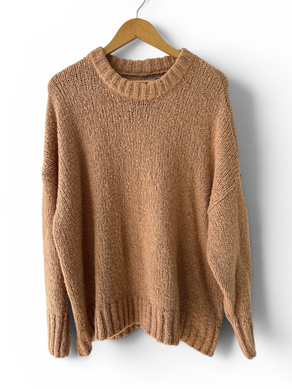 Aerie Wool Alpaca Blend Oversized Chunky Knit Crewneck Sweater Camel Tan Small
